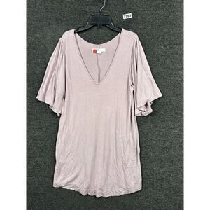 Free People FP Beach T-Shirt Dress Womens XS Pink V Neck Flutter Sleeve